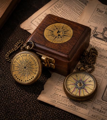 Trust in The Lord with All Your Heart -Proverbs 3: 5-6 Quote Engraved Compass with Wooden Box, Birthday, Baptism, Communion, Christmas, Graduation Day Gifts 2026 Compass for Women Mens Boy Girls