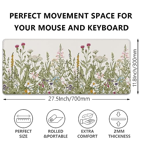 Flower Mouse Pad - Large, Abstract White, Floral Texture, Keyboard Mat, Gaming | 27.5x11.8 in - color: Plant Flower-white