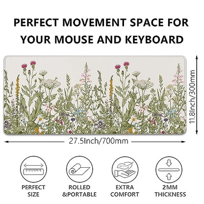 Flower Mouse Pad - Large, Abstract White, Floral Texture, Keyboard Mat, Gaming | 27.5x11.8 in - color: Plant Flower-white