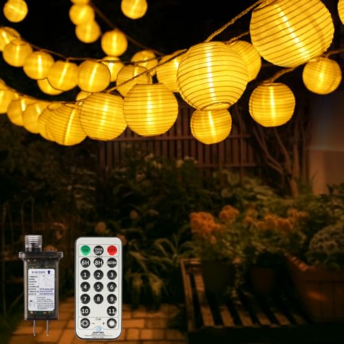 StarryEver Lantern String Lights Outdoor Plug in, 40Ft Connectable Warm White & White Lantern Lights with Remote Control, 40 LEDs String Lights Outdoor for Patio Balcony Garden Bedroom - size: 40ft warm white+white