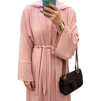2PCS Women's Muslim Dresses Abaya Islamic Dubai Prayer Dress Robe Long Cardigan Maxi Dress - color: Pink, size: Medium