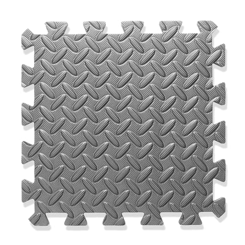 Philosophy Gym Pack of 12 Exercise Flooring Mats - 12 x 12 Inch Foam Rubber Interlocking Puzzle Floor Tiles - Gray - color: 12 Sq Ft, 1/2" Thick - Gray