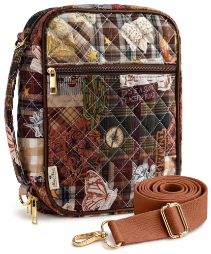 Miss Adola Bible Cover Case for Women - Quilted Bible Carrying Case Organizer Study Bag with Zipper Handle and Shoulder Strap West Patch Style Book Cover for Teen Girls - color: West Patch