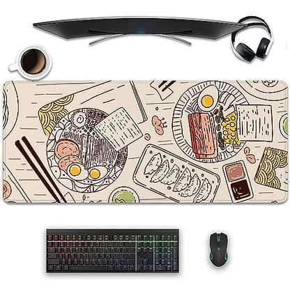 Japanese Ramen Sushi Food Desktop Mouse Pad Desk Pad,Mouse Mat for Desk Mat with Keyboard and Mouse,Gaming Mouse Pads Mousepad for Office Home Work(27.5X11.8 in) - color: Dining Table