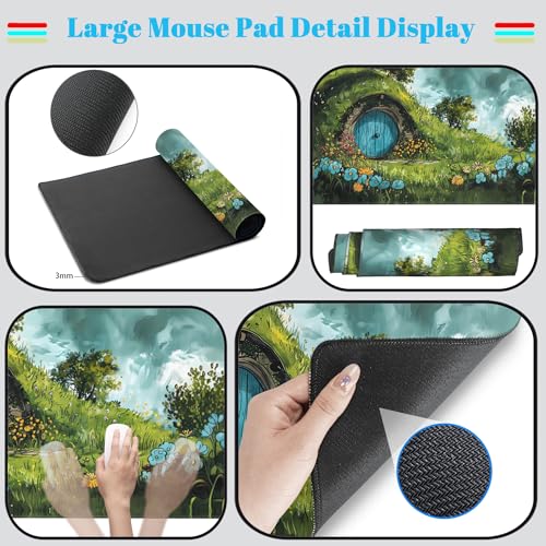 Cute Landscape Cartoons Desk Mat Aesthetic Gaming Mouse Pad XXL Large Extended Green Sage Desk Pad, Laptop Keyboard and Mouse Mat, Computer Desktop Mat Playmat, Women Desk Decor Pad 31.5x15.7 in - color: Green Landscape Cartoons