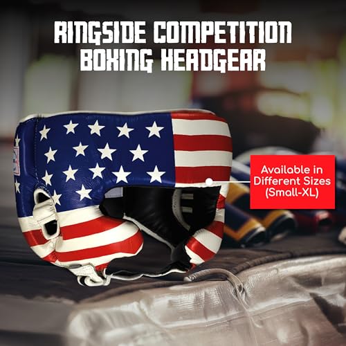 Ringside Competition Boxing Muay Thai MMA Sparring Head Protection Headgear with Cheeks - color: US Flag, size: Small