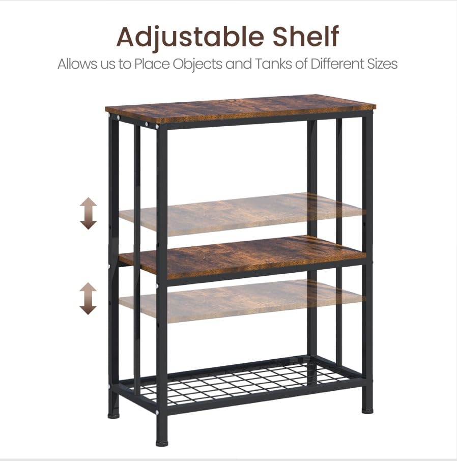 10-20 Gallon Fish Tank Stand, 3-Tier Metal 20 Gallon Aquarium Stand Heavy Duty 5-10 Gallon Reptile Stand with Adjustable Storage Shelf for Breeder/Turtle/Terrarium Tank-24.8" L*11.8" W*30.7" H