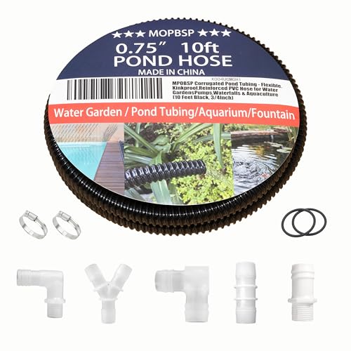 Corrugated Pond Tubing - Flexible, Kinkproof, Reinforced PVC Hose for Water Gardens, Pumps, Waterfalls & Aquaculture (10 Feet Black, 3/4 Inch) - color: 10 Feet Black, size: 3/4 Inch