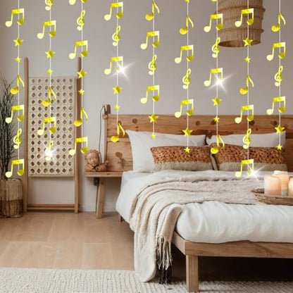 79FT Gold Music Note Garlands, Sparkling Hanging Musical Decorations, Ceiling Decor for Birthday, Wedding, Baby Shower, Bridal Shower & Concert, Music Party Supplies, Photo Booth Props - size: 79 Gold Music