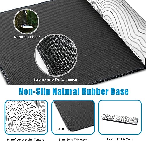 Mouse Pad,Topographic Line Desk Mat for Desktop,Desk Pad with Non-Slip Base and Stitched Edge,Extended Mousepad for Office and Home 35.4X15.7 Inch - color: Topographic Line