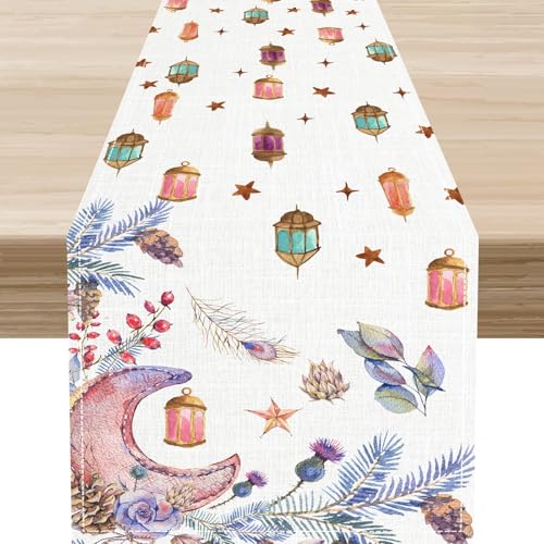 Boho Floral Table Runner,Watercolor Retro Flowers Moon Purple Gothic Witch Table Center Decor for Home Kitchen Dining Holiday Party Outdoor Table Decor,13 x 72 Inch - color: Moon-2, size: 13x72" Table Runner