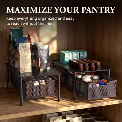 Simple Houseware Stackable Cabinet Basket Drawer Organizer, Bronze - color: Bronze, size: 1-Tier