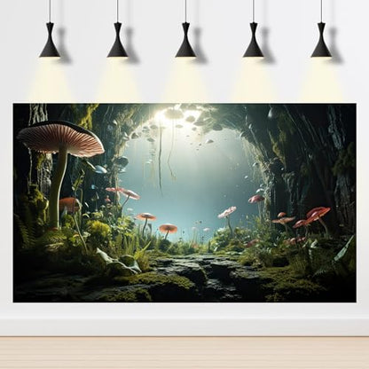 Underwater World Aquarium Background Tropical Plants Cave Style Mushrooms Reptile Tank Backgrounds Rock Lush Moss Plants Fish Tank Background Underwater Ocean Reptile Enclosure Backgrounds 24x12in - color: Foggy Green, size: 24(W)x12(H)inches/ 60(W)*30cm(