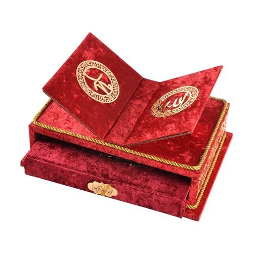Quran Book with Rahle, Quran Stand, Islamic Gift, Muslim Gift for Eid Ramadan (Red) - color: Red