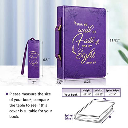 FINPAC Large Classic Bible Cover Vegan Leather Carrying Book Case Church Bag Bible Protective with Handle, Gift for Women, Mother, Friends, Purple - color: Deep Purple