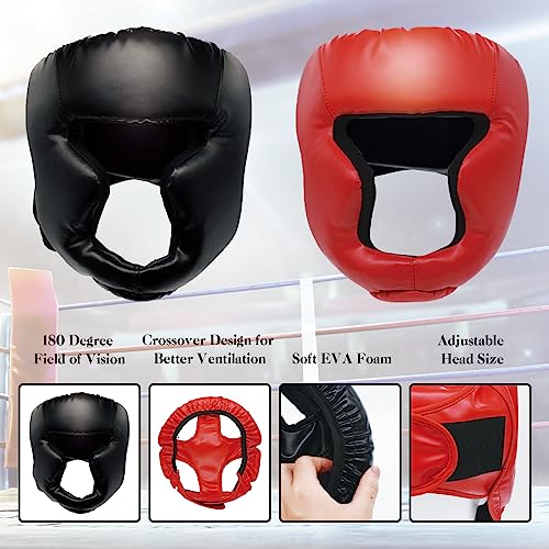 2 Pack Boxing Headgear Equipment for Taekwondo, Sparring, MMA, Muay Thai - Safety Helmet Protective Gear for Men Women Beginners - color: Black,Red