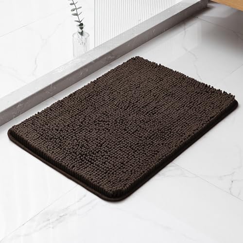 Brown Bathroom Rugs 17"x24" - Plush Chenille Non-Slip Bath Mat - Absorbent, Washable, Soft and Thick Decor for Shower, Sink, Kitchen, Tub, Home Accessories - color: Brown, size: 17"x24"