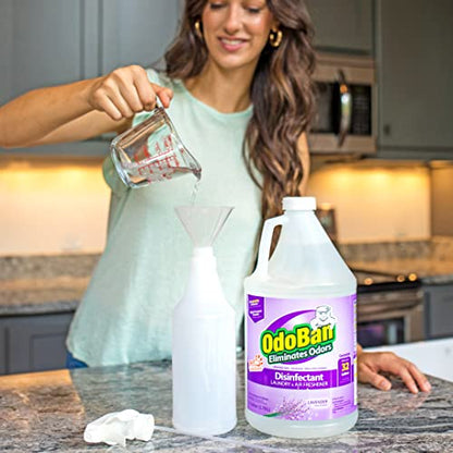 OdoBan Ready-to-Use Disinfectant and Harsh Aroma Eliminator, Set of 2, 14.6 Ounce 360-Degree Continuous Spray Fabric/Air Freshener and 1 Gallon Multi-Purpose Cleaning Concentrate, Lavender Scent - size: 71.3 Fl Oz (Pack of 2)