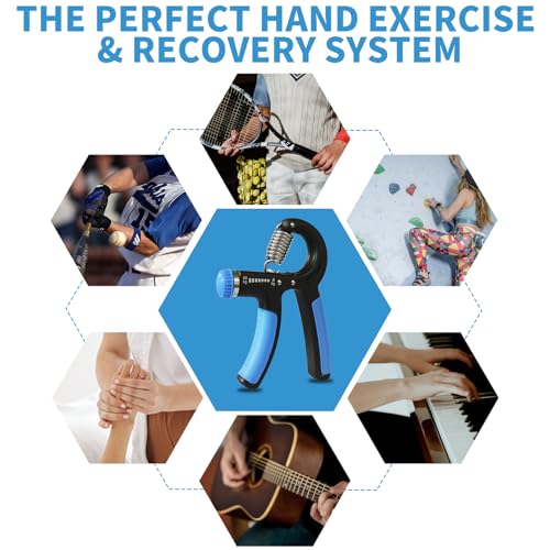 Grip Strength Trainer, Hand Gripper Strengthener with Adjustable Resistance 11-132 Lbs (5-60kg), Forearm Strengthener with Non-Slip Gripper for Muscle Building and Injury Recover (Blue)