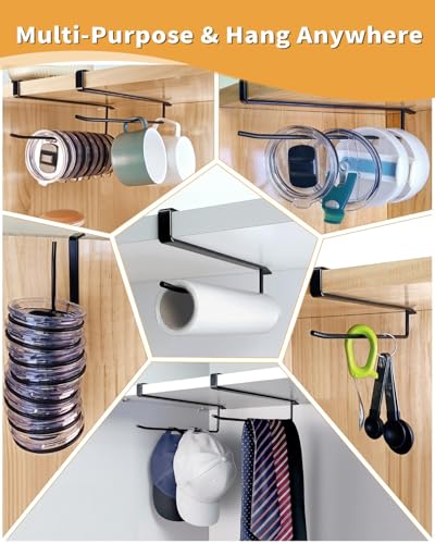 Tumbler Lid Organizer, Bar Hook Fits Various Lids, Horizontal Tumbler Lid Storage Hook, No Glue No Drill Straw Lid Holder/Hanger/Cup Holder, Kitchen Organizers under Cabinet, up to 12 Yeti Lids - size: 1Pack Wide