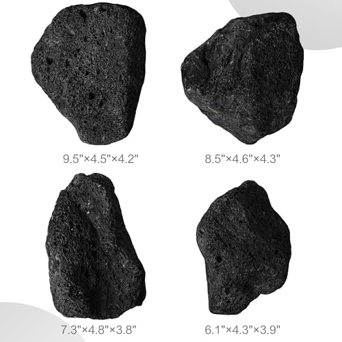 6.1-8.1 Inches Natural Black Lava Rock, 4 PCS Large Aquarium Rocks for Aquascaping, Terrariums, Reptile Tanks & Aquarium Décor - size: 6.1-8.1 in