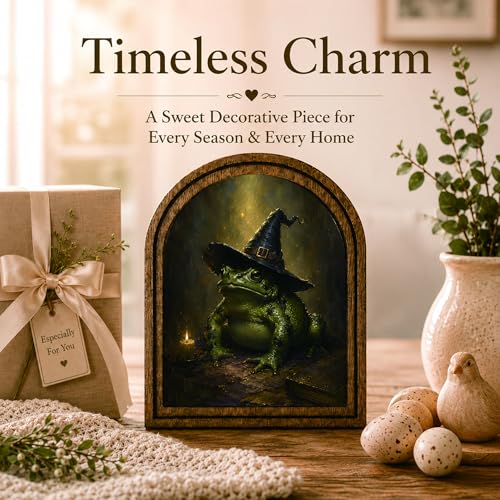 Witch Frog Halloween Arched Table Sign - color: Snowy Evergreen Tree