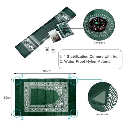 ABDEEZ Portable Travel Prayer Mats | Compass, Weights (Keeps mat in Place), and Pouch, Pocket Size (Green) - color: Green