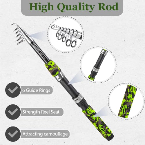 Tripquips Fishing Rod and Reel Combo with Fishing Net, 6.9ft Telescopic Fishing Pole Kit with Fishing Pliers, Lip Gripper, Fishing Lures,Pre-Loaded Spinning Reel Combo - color: Blue