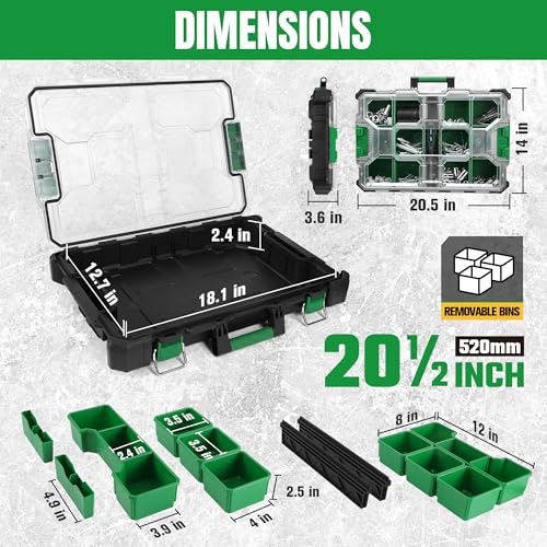 SK 20.5-Inch Small Part Organizer, Portable Tool Box Organizer, IP65 | Stackable Tool Box, 15 Compartments and Removable Dividers, Waterproof & Impact-Resistant, for Small Tools and Accessories - size: 20.5-Inch Small Part Organizer