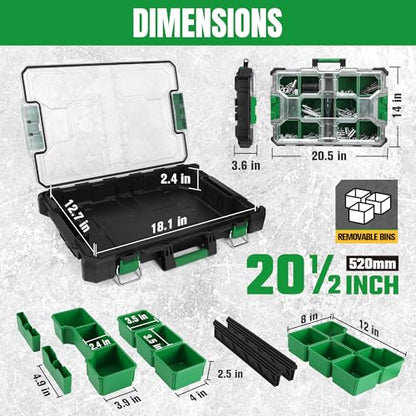 SK 20.5-Inch Small Part Organizer, Portable Tool Box Organizer, IP65 | Stackable Tool Box, 15 Compartments and Removable Dividers, Waterproof & Impact-Resistant, for Small Tools and Accessories - size: 20.5-Inch Small Part Organizer