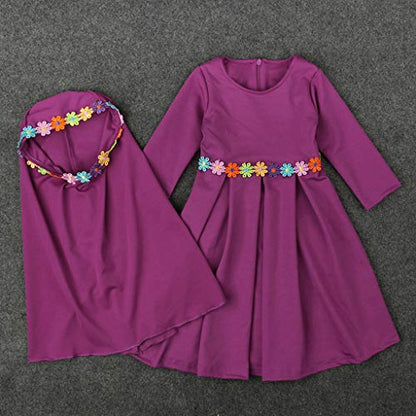 Baby Hijab Set Kids Muslim Prayer Kaftan Dress Clothes for Girls Long Sleeve Ramadan Abaya Dress Maxi Islamic Set - color: Hot Pink, size: 4-5T