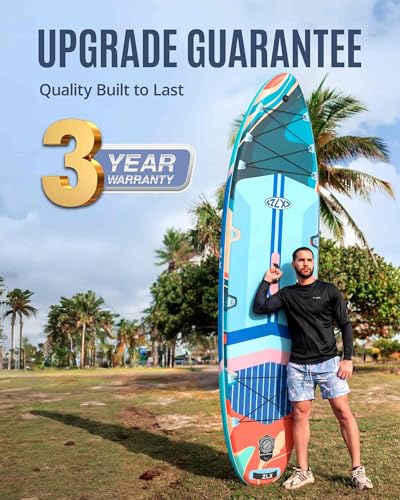 ZLX 11'6"x35" Ultra Wide Inflatable Stand Up Paddle Board | Stable Non-Slip Deck Pad, Unique Fin System, Premium SUP Accessories & Backpack - Upgraded Pump for Adults, All Skill Levels - color: Teal Blue