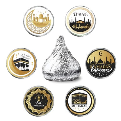 Eid Mubarak Kiss Sticker Labels - Ramadan Kareem Party Round Candy Sticker Favors - Muslim Eid Party Labels Fit Chocolate Candy (Set of 150) - color: Eid Mubarak