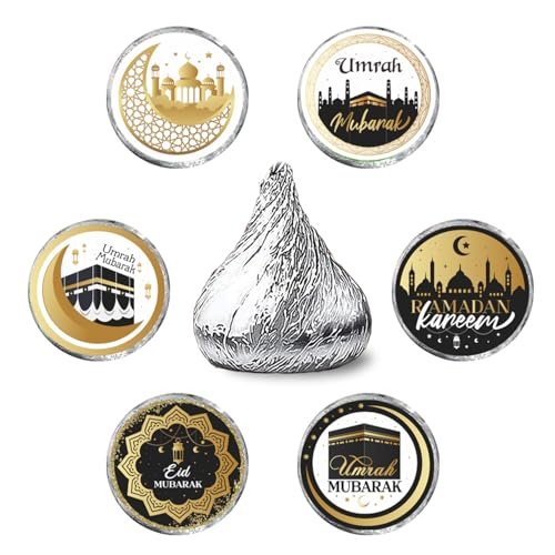 Eid Mubarak Kiss Sticker Labels - Ramadan Kareem Party Round Candy Sticker Favors - Muslim Eid Party Labels Fit Chocolate Candy (Set of 150) - color: Eid Mubarak