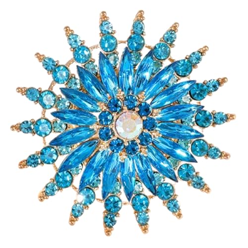 Rhinestone Sunflower Brooch Pin Red Pink Flower Brooch Stylish Crystal Brooch Elegant Clothing Hat Bag Accessories Jewerly for Women - color: Blue1