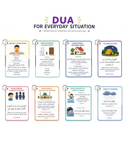 Islamic Dua Flashcards for Kids – 40+ Daily Duas Learning Cards in Arabic, Transliteration & English – Muslim Learning Cards | Islamic Educational Activity | Ramadan & Eid with Free Prayer Tracker