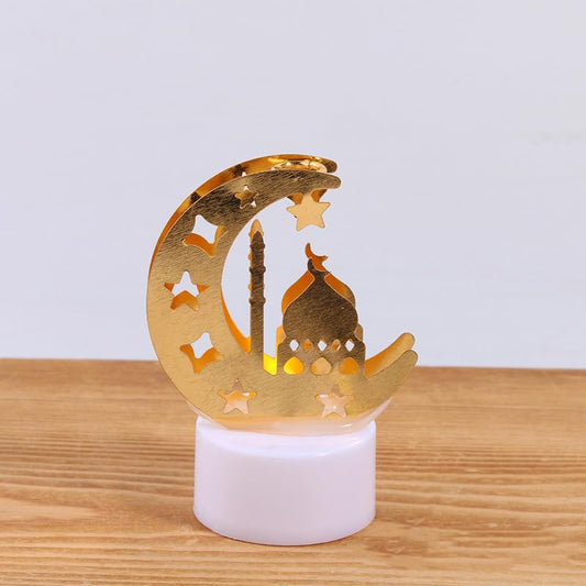 Gold Crescent Moon LED Decor Lamp, Moon Star Hollow Tabletop Light for Home Decoration, Festive Ramadan Decor, Eid Mubarak Gift, Shelf Porch Table Accent 2.83 x 2.05 Inch-13 - color: DXD-0296