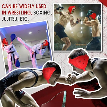 Jerify 3 Pcs Wrestling Headgear for Kids Youth Soft Grappling Headgear Wrestling Adjustable Ear Guard Protective(Red) - color: Red