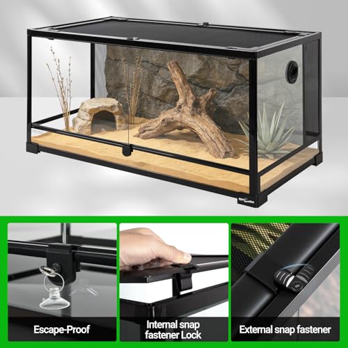 REPTI ZOO 50 Gallon Reptile Glass Tank Terrarium 2 in 1 Side Meshes and Side Glasses Double Hinge Door with Screen Ventilation Tempered Glass 36" x 18" x 17.75" - size: 36" x 18" x 17.75"