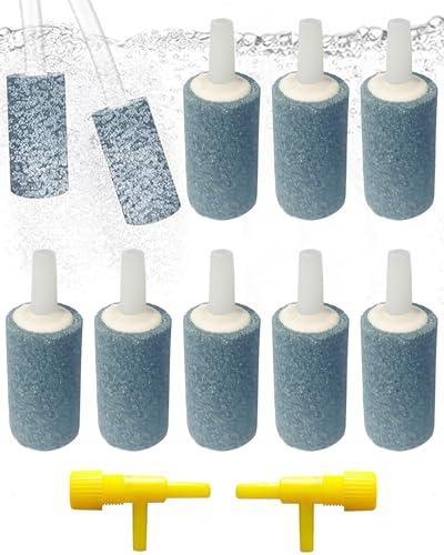 Air Stones for Aquariums 2 Inch 10 Pack Grey Air Stone Cylinder Aerator Bubble Diffuser with 2 Control Valve for Nano Air Pumps Fish Tanks and Small Buckets - size: 2" 10 PCS