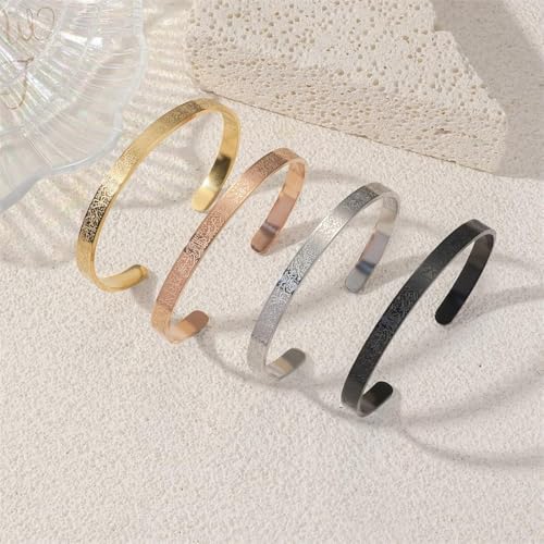 Ayatul Kursi Exquisite Stainless Steel Bracelet Islamic Muslim Quran Verse Calligraphy Ramadhan Festival Cuff Bracelet Men Arabic Calligraphy Messenger Jewelry Gift - color: rose gold