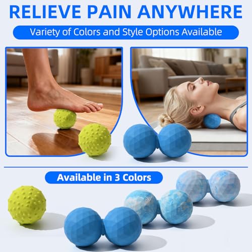 Peanut & Spiky Massage Ball Set, Double Lacrosse Peanut Roller + Firm Spiky Ball for Deep Tissue Myofascial Release, Trigger Point Therapy, Plantar Fasciitis & Muscle Recovery (Blue+Yellow) - color: Blue+yellow