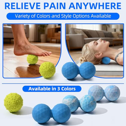 Peanut & Spiky Massage Ball Set, Double Lacrosse Peanut Roller + Firm Spiky Ball for Deep Tissue Myofascial Release, Trigger Point Therapy, Plantar Fasciitis & Muscle Recovery (Blue+Yellow) - color: Blue+yellow