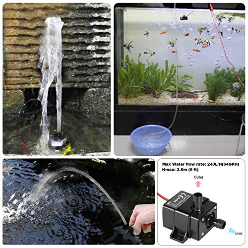 2-Pack DC12V Mini Submersible Water Pump, Max 63 GPH for Aquarium, Pond, Fountains