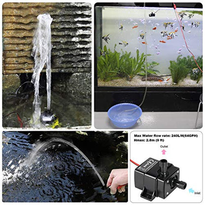 2-Pack DC12V Mini Submersible Water Pump, Max 63 GPH for Aquarium, Pond, Fountains