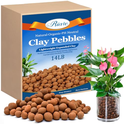Riare 14LB Organic Leca Clay Pebbles for Plants, 4-16mm Drainage Leca Balls | Reusable, Aeration Lightweight Clay Balls, Moisture Retention for Hydroponics, Orchids, Succulents, Terrariums, Propagation - color: 14LB