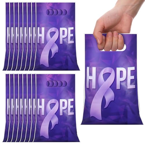 Panelee 100 Pcs Purple Ribbon Awareness Plastic Gift Bags with Handles - style: Purple Ribbon Awareness