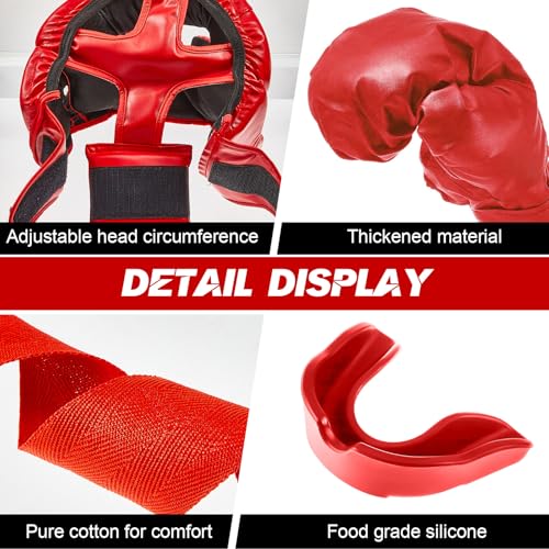 Kanayu 14 Pcs Boxing Gloves and Headgear Set for Beginners Youth 16 Ounce Boxing Gloves Headgear Helmet Hand Wraps Mouth Guards Equipment for Beginners Training Equipment Gifts - color: White, Red