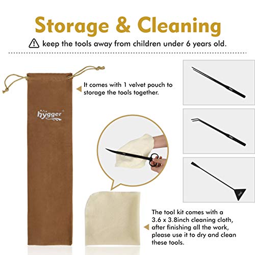 hygger Long Stainless Steel Premium Aquarium Tools, 4 PCS Aquatic Plant Tweezers Scissors Spatula Kits Comes with 1 Cleaning Cloth, for Fish Tank Starters - color: Black
