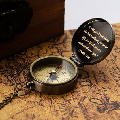 God's Guide & Blessing Compass, Trust in The Lord Compass, Wood Box Greeting, Inspirational Gift Men, Christian Boys Baptism Gifts, Graduation Day with Wooden Box - color: 1.Bronze GOD's Guide & Blessing Wooden Box